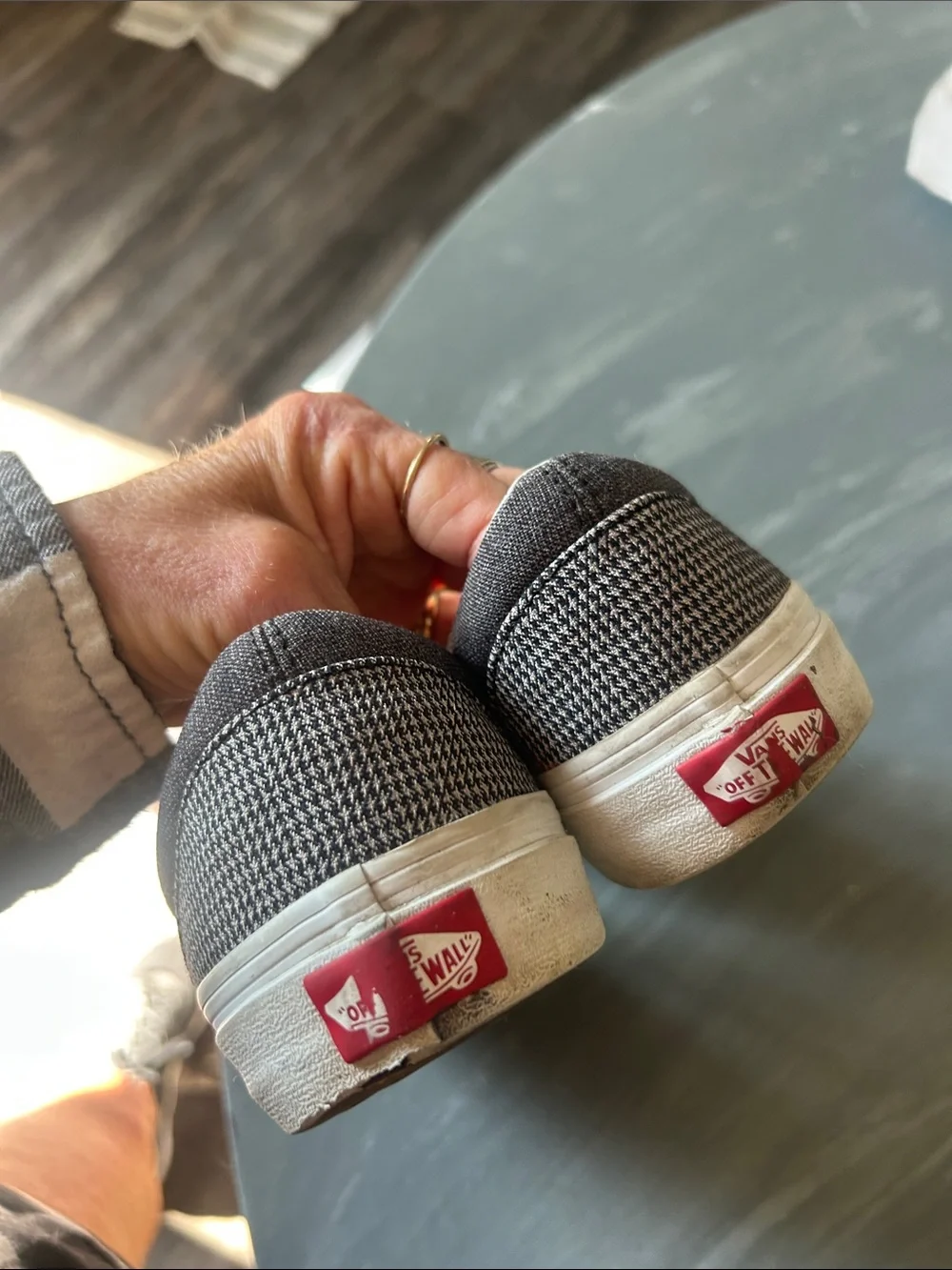 Vans Men's Slip-On Herringbone Canvas Loafers - Gray/Black